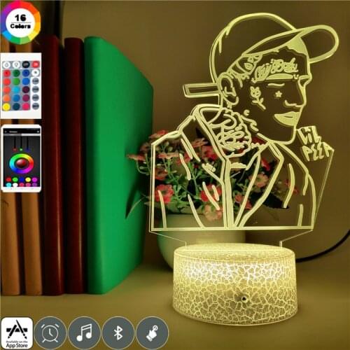 Acrylic Night Light LED Rap singer Lil Peep Figure Desk Lamp 3D Atmosphere Nightlight APP Control Party Club Decoration Fans Gif