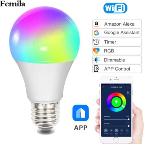 Fcmila Smart Wifi Bulb E27/E26/E14/B22 Base Dimming Light Bulb Smart WiFi LED Bombilla 10W RGB+CW Clould intelligence APP