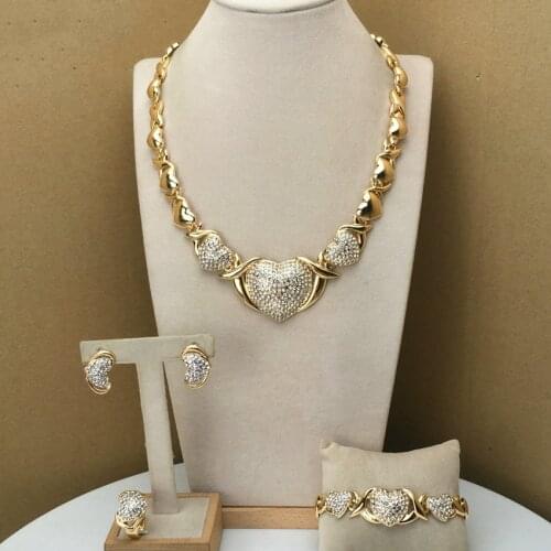 Hotsale African Jewelry Sets Heart Necklace Bracelet Dubai Gold Jewelry Set for Women Wedding Party Bridal Earrings Ring Jewelry