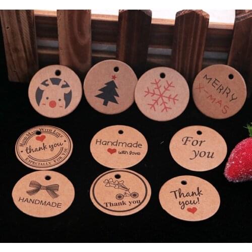 Customized Logo Price Tags Labels 500pcs/lot 3.5cm Round Kraft Paper "Thank You" Printing Jewelry Display Back Plain Hanging Tag