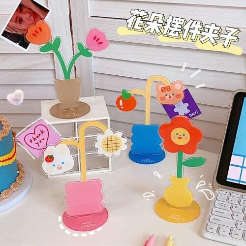 Ins Kawaii Acrylic Memo Clip Desktop Cartoon Flower Decoration Clips Cute Sweet Soft Cute Bear Bunny Multifunctional Clip
