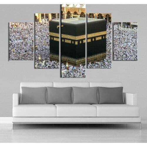 Islamic Wall Art Mecca Mosque Pilgrimage 5 Pieces Canvas Print Landscape Paintings Wall Prints Posters Home Decor Without Frame
