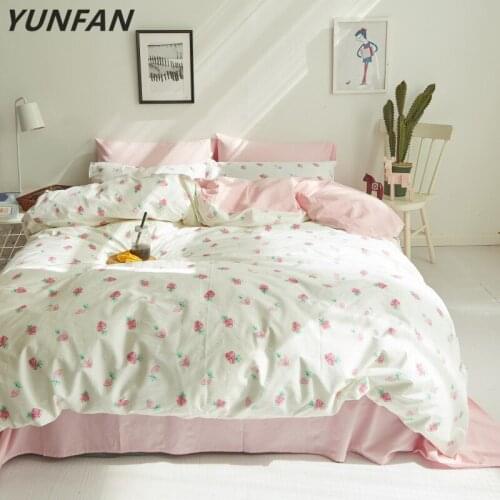 Cute Strawberry Duvet Cover Set 100% Cotton Bedding Sets Pink Bed Sheet Pillow Cases Twin Queen King Size Bed Linens For Home