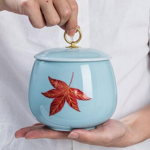 Tea Containers Ceramic Sealed Can Celadon Large Size Tea Box Pu'er Tea Half A Catty Package Storage Tank Tea Jars Tea Bucket