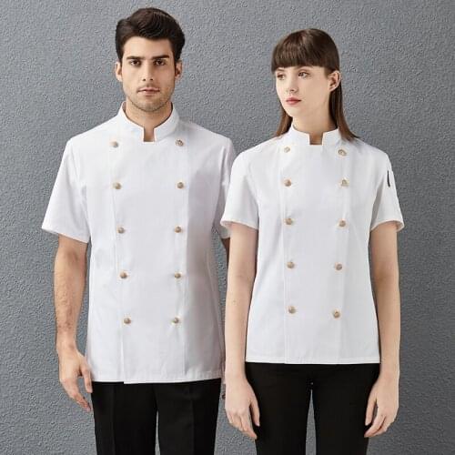 Copper Double Breasted Chef Uniform Unisex Short Sleeve Kitchen Jackets Bakery Food Service Hotel Barber Shop Workwear Cook Coat