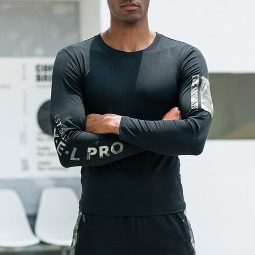 Mens Sports Long Sleeve Running T-shirts Autumn Winter New Camouflage Arm Convenient Pockets Fitness Yoga Jogging Tee Shirts