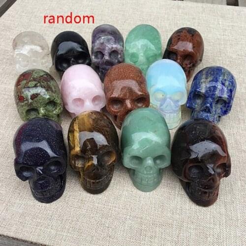 Natural Crystal Stone Skull Figurine Hand Carved Statue Chakra Feng Shui Healing Home Ornament