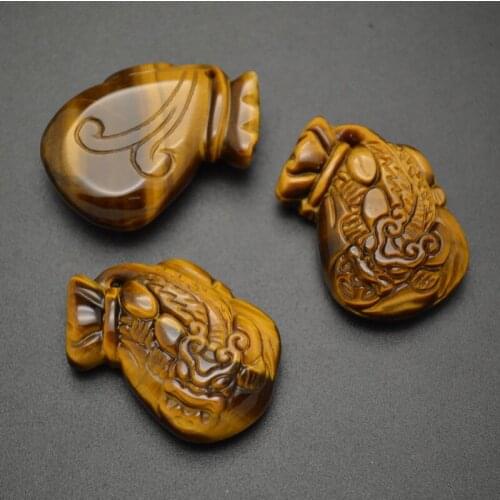 Natural Yellow Tiger Eye Lucky Money Bag Unisex Stone Pendants Chinese Tradition Style Jewelry