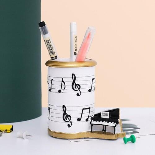 Nordic Light Luxury Resin Crafts Musical Note Line Piano Pen Holder Makeup Brush Creative Student Birthday Gift Decoration