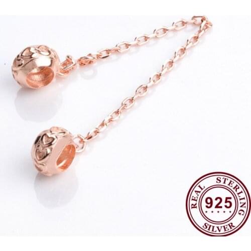 Original 925 Sterling Silver Rose Gold Heart Chain Safety Chain Fit Pandora Women Bracelet & Necklace Diy Jewelry