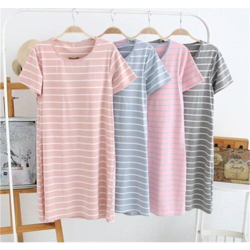 Pijama Home Wear Womens Padded Nightwear Short Sleeve Cotton Modal Striped Sleepwear Soft Evening Clothes sexy nightware
