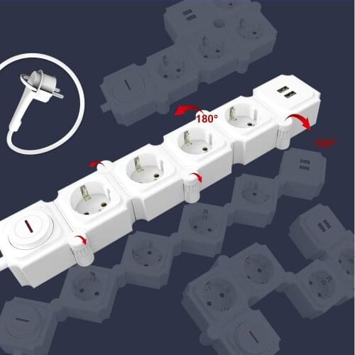 UCOMEN Power Strip, 4-way power strip, socket with 2 USB, table socket with switch, multiple socket with surge protection, 3680W