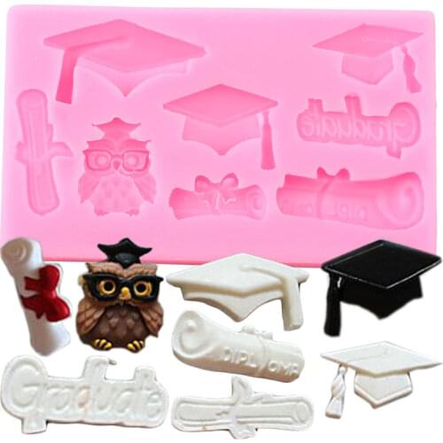 Graduation Silicone Mould Bachelor Cap Cupcake Topper Fondant Cake Decorating Tools Candy Clay Molds Chocolate Gumpaste Moulds