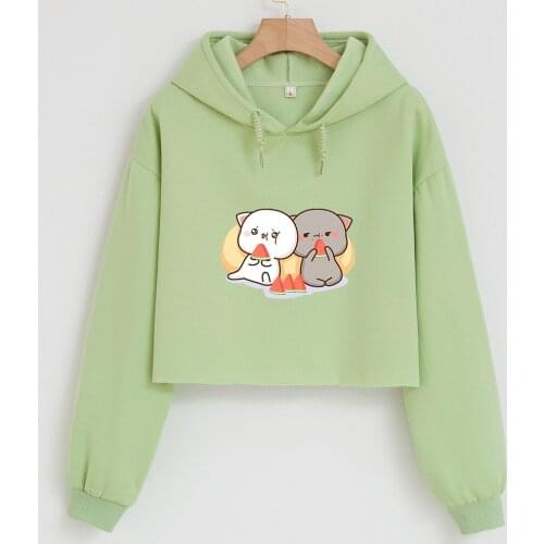 Kawaii Hoodie Plus Size Cartoon Print Cotton Harajuku Sweatshirt 90s Aesthetic Y2k Graphic Crop Top Drop Shoulder Girls Jacket