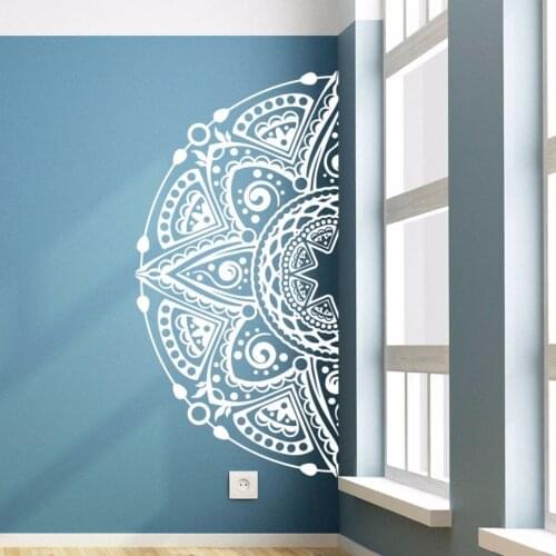 Sweet Home Decor Half Mandala Flower Vinyl Wall Decal Removable Mandala Sticker Headboard Half Mandala Wall Window Mural AZ055