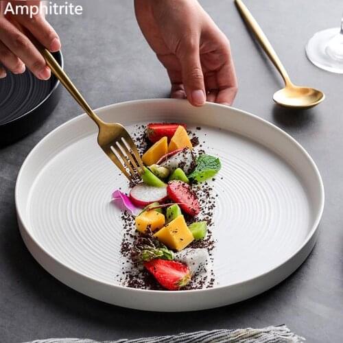 Western Ceramic Dishes European Style Creative Dish Steak Flat Round Plate Solid Colour Restaurant Service Plate Salver