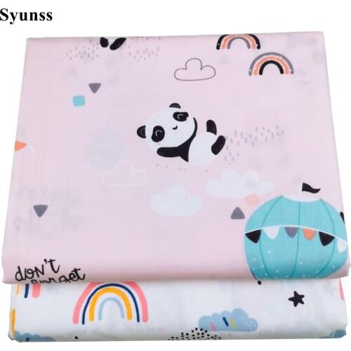 Syunss Pink Panda Rainbow Printed Cotton Fabric for Diy Patchwork Quilting Baby Cribs The Cloth Cushions Blanket Sewing Tissus