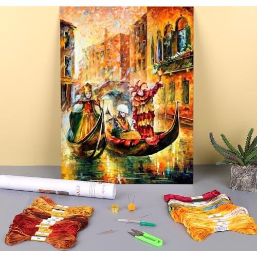 Venice, Gondola Printed Canvas 11CT Cross-Stitch Embroidery Kit DMC Threads Handicraft Needlework Craft Hobby For Mulina