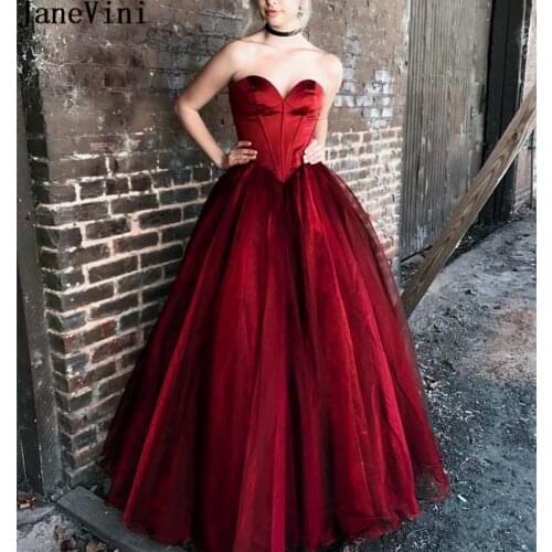 JaneVini Vintage Burgundy Ball Gowns Christmas Evening Dresses Long Sexy Sweetheart Bodice Corset Floor Length Prom Party Wear