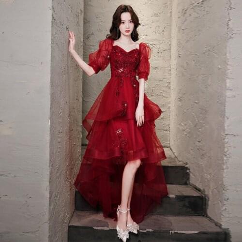 French toast bride 2021 new summer wedding dress Engagement Wedding wine red back door evening dress womens long style