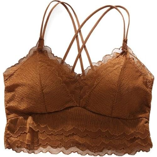 Women Sexy Lingerie Cross Thin Shoulder Strap Lace Beautiful Back Without Steel Ring With Bra Pad Bra Camis Female Intimates