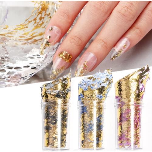 Nail Art Gold Silver Glitter Silk Foil Fragments Manicure UV Gel Polish Glitter Decoration Laser Charm Decal Decor