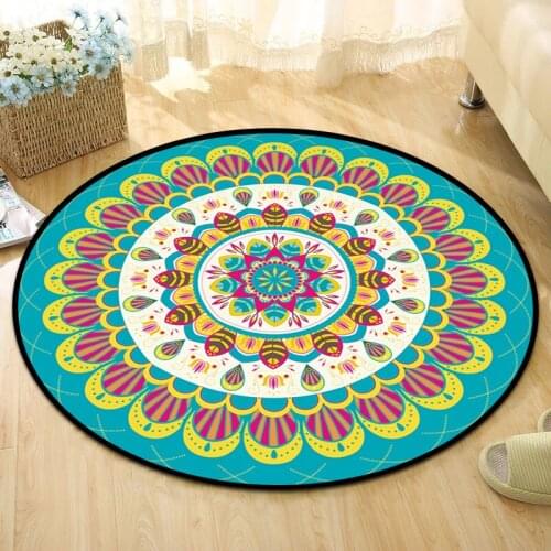 1m Baby Crawling Mat Yoga Pad Round Mandala Printed Carpet Coffee Table Bedroom Ottoman Bohemian Living Room Non-slip Floor Mat