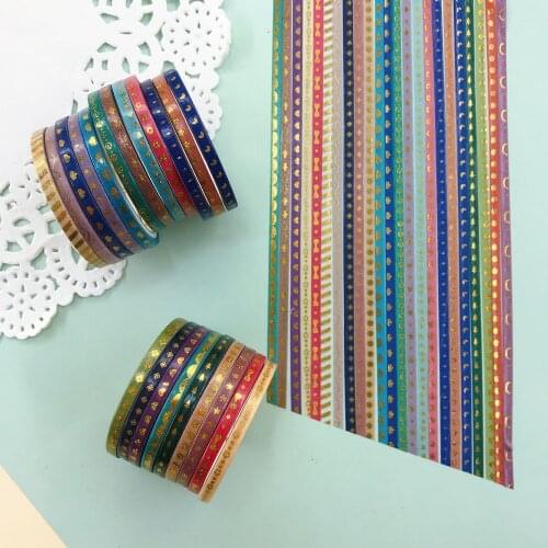23pcs/set Golden Foil 3mm Slim Washi Tape Decoration Adhesive Masking Tape Sticker Scrapbooking Stationery
