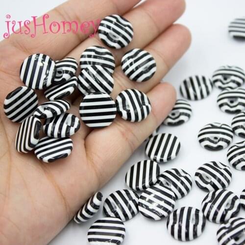 50PCS 15mm Striped Resin Round Buttons Flat Back Sewing Buttons for Needle Works, DIY Craft Supplies