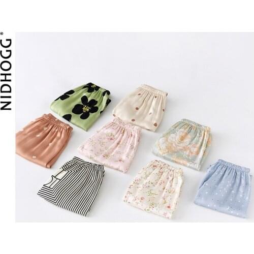 2021 Fairy Style Satin Pajama Pants Fresh Printed Leggings Sleep Bottoms Elastic Waist Loose Multicolor Home Pants sleeping