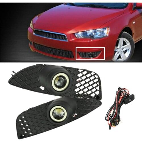 Car LED Front Fog Light Angel Eyes Projector Lens Fog Lamp Bumper Grille Set Kit For Mitsubishi Lancer 2008-2012 Auto Accessorie