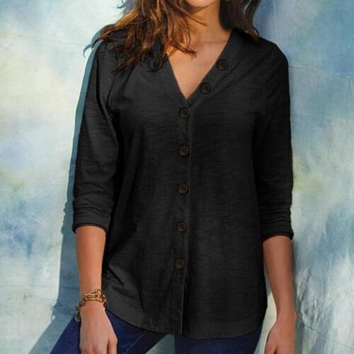 Plus Size M-4XL Solid Color Women Shirt Loose V Neck Buttons Blouse Women long Sleeve Shirts 2021 Summer Office Ladies Chic Tops