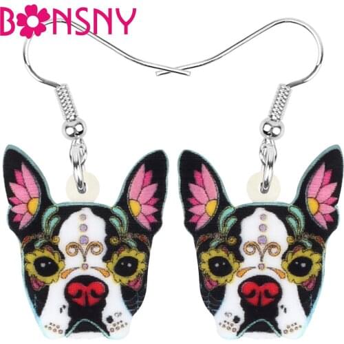 Bonsny Acrylic Halloween Cute Dog Earrings Aesthetic Animal Dangle Drop Jewellery For Women Girls Kids Classic Gift Accessories