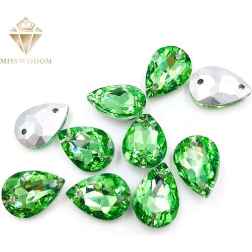 10X14/13X18mm water drop Light green glass crystal pointback Double hole sew on rhinestones Diy dress wedding accessories