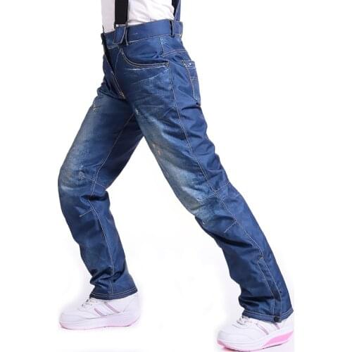 Jean Snowboard Pants Suspenders Denim Ski Pants Skate Snow Board Waterproof Thermal Pants Adult Pantalones for women and men