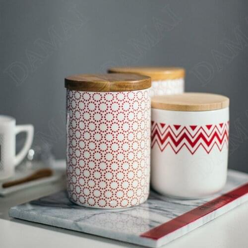 European Ceramic Storage Jar with Lid Overglaze Geometry Decorative Kitchen Cereal Dispenser Living Room Desktop Modern Vase