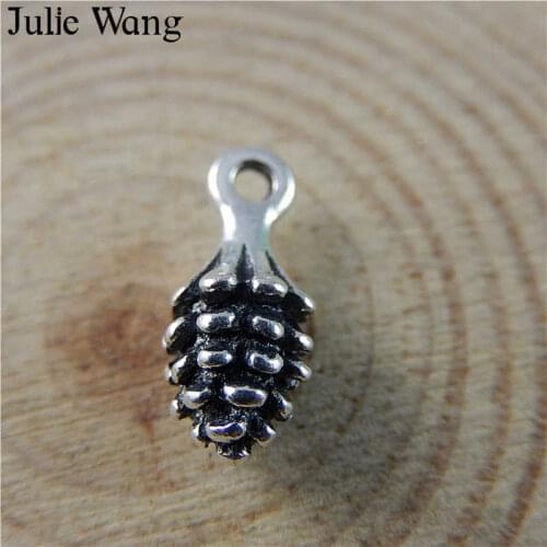 Julie Wang 20PCS Pine Cone Charms Antique Silver Color Alloy Handmade Pendants Decoration Finding Jewelry Making Accessory