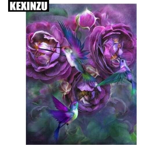 DIY Diamond Painting cross stitch Diamond Embroidery hummingbird Full Square diamond Mosaic stickers diamante Painting flowers