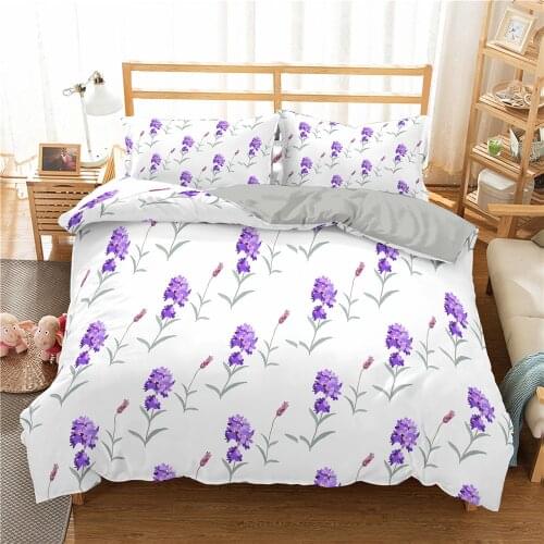 Purple Lavender Flower Bedding Set Duvet Cover Pillowcases Bed Sets Rose Pattern Comforter Bedding Cover Twin Full Bed Linen