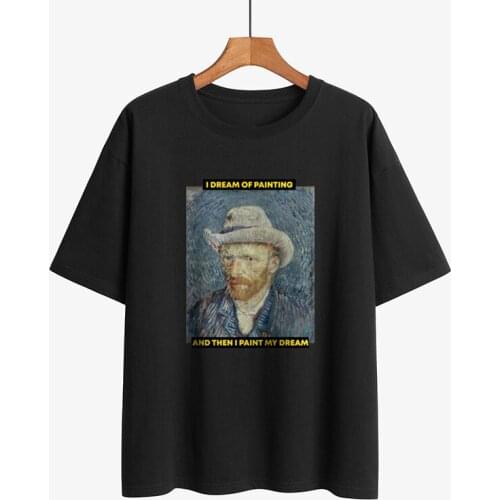 Plus Size Hip Hop Oversize T Shirt Men Van Gogh Classic Paintings Short Sleeve Cotton Loose Hiphop Tops Tee