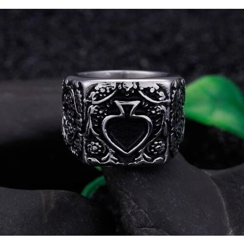 New personality spades rings drip people mens rings punk retro titanium jewelry