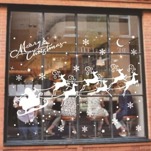 2PCS Merry Christmas Wall Stickers DIY Santa Claus Elk Window Glass Wall Decals Snowflakes Sticker Home New Year Decoration 2021