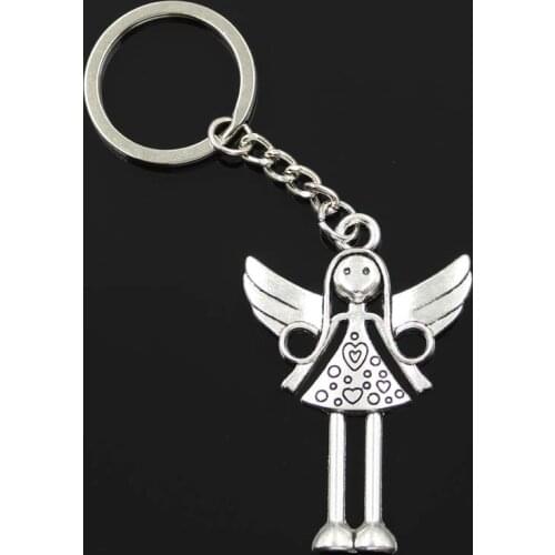 New Fashion Men 30mm Keychain DIY Metal Holder Chain Vintage Angel 58x38mm Silver Color Pendant Gift