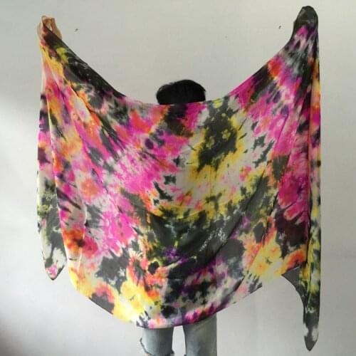 2016 New tie-dyed 100% real silk Veils Gradient color real Silk Dancing Scarf Shawl for Dancer Belly dance Accessories Veils