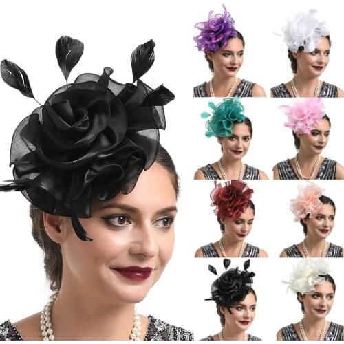 2020 New Fashion Ladies Fascinator Feather Flower Hair Clip Hairpin Female Wedding Church Cocktail Party Headwear Accessories