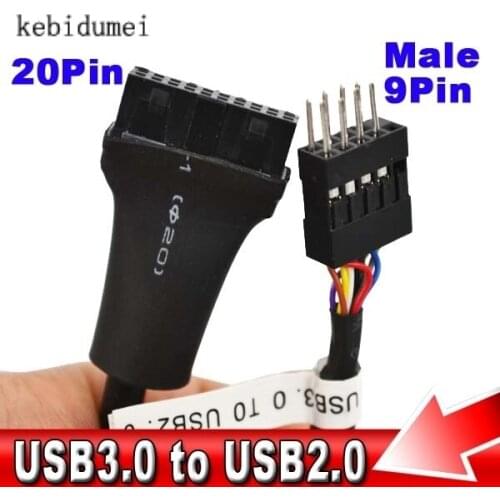 New USB 2.0 9Pin Housing Male To Motherboard USB 3.0 20pin Female Cable