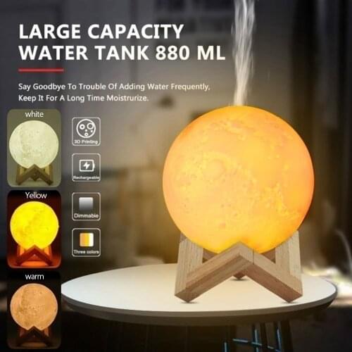 New USB Moon Lamp Humidifier 880ML Air Humidifier 3D Moon Lamp light Diffuser Aroma Essential Oil USB Ultrasonic Humidificador