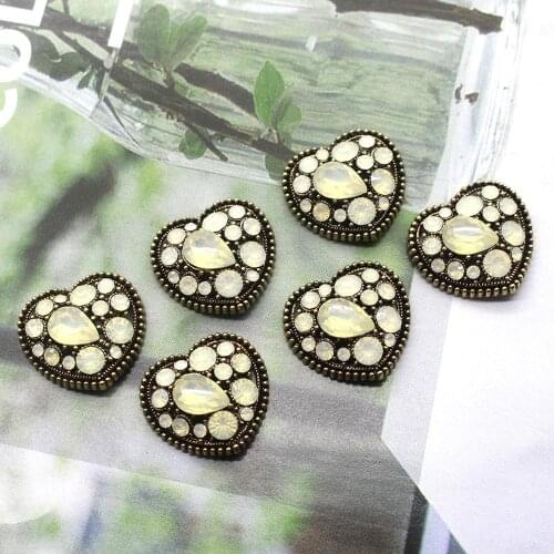 Retro Very Shiny Handmade button Accessories Peach Heart 5 pcs Diamond Decoration crystal crafts handmade Embellishment design