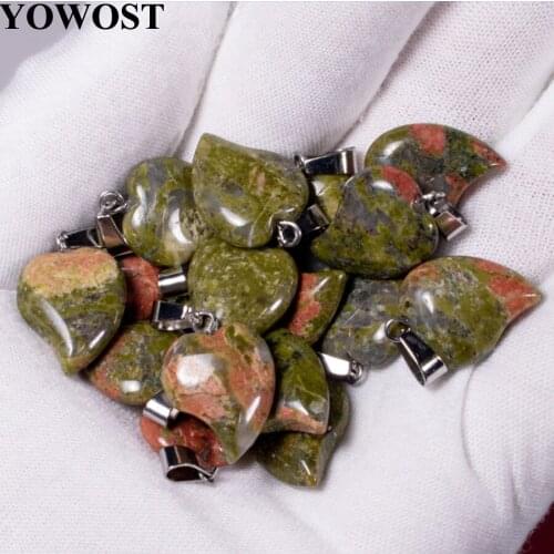 Wholesale 10Pcs/Lot Natural Stone Unakite Jasper Pendants Crooked Heart Shape Dangle Beads Women jewelry QV0092