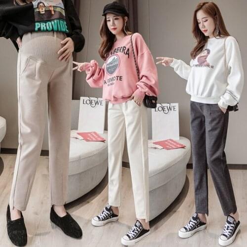 2020 Maternity Pants Autumn Fashion Outer Wear Woolen Loose Maternity Leggings Casual Cotton Trousers For Pregnancy Women